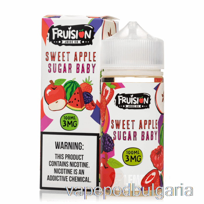 Vape 10000 Дръпки сладка ябълка захар Baby - Fruision Juice Co - 100ml 6mg